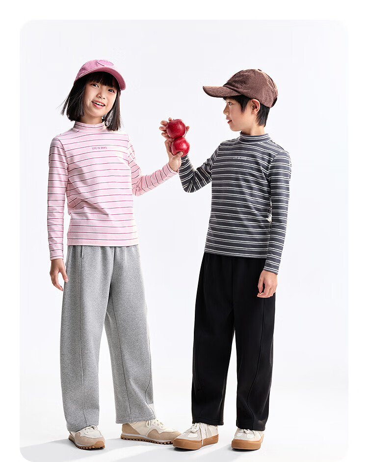 Annil Kids Long Sleeve T-Shirt 2025 Autumn New Stretch Base Shirt Gray Stripes 150 8