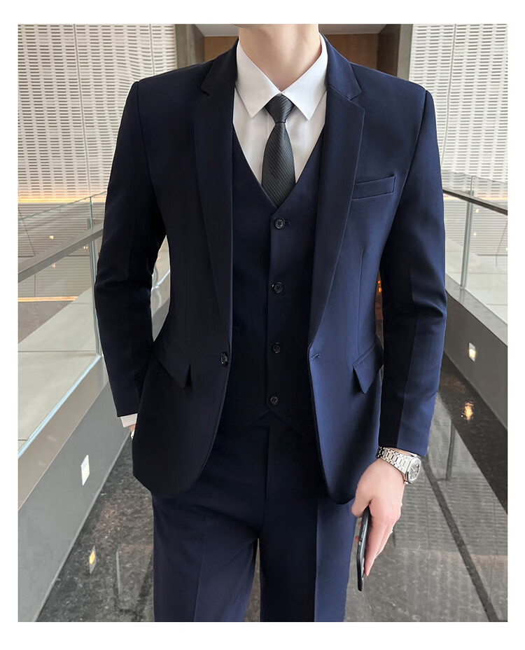 ROMON Men's Autumn Winter Solid Color Suit Jacket Slim Fit Business Formal Wedding Suit 15