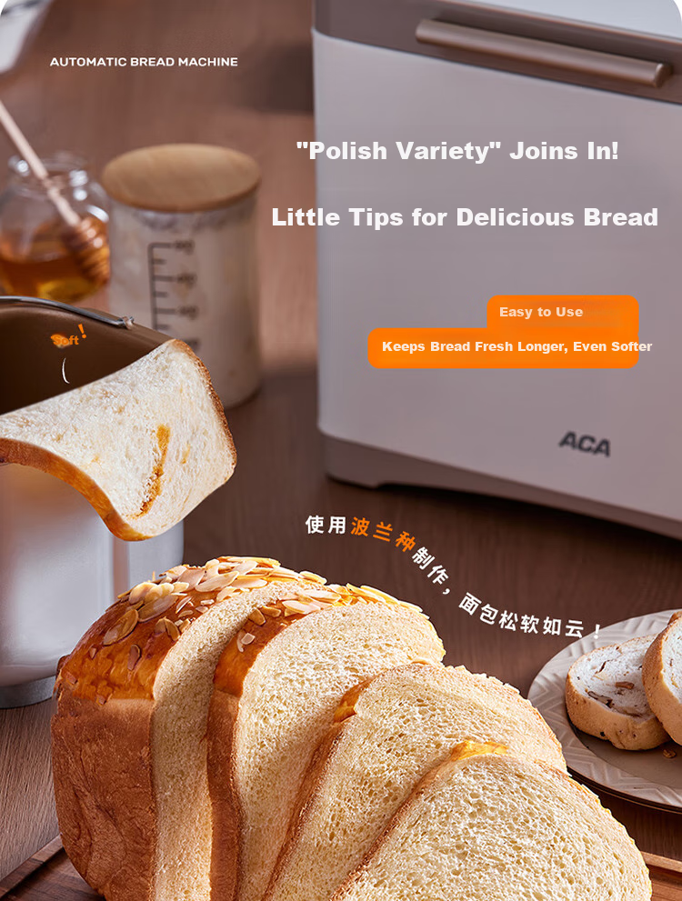 ACA Home Fully Automatic Bread Maker, Dough Kneader And Mixer, Breakfast Machine with Large Capacity, Smart Seasoning Dispenser, Pressed Aluminum Inner Pot, T5 6