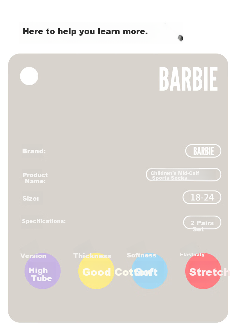 Barbie Girls' Mid-Calf Socks, Spring And Autumn Children's Cotton Socks, Thin High Socks, Boys' Student Long Socks, Calf-Length Socks 9