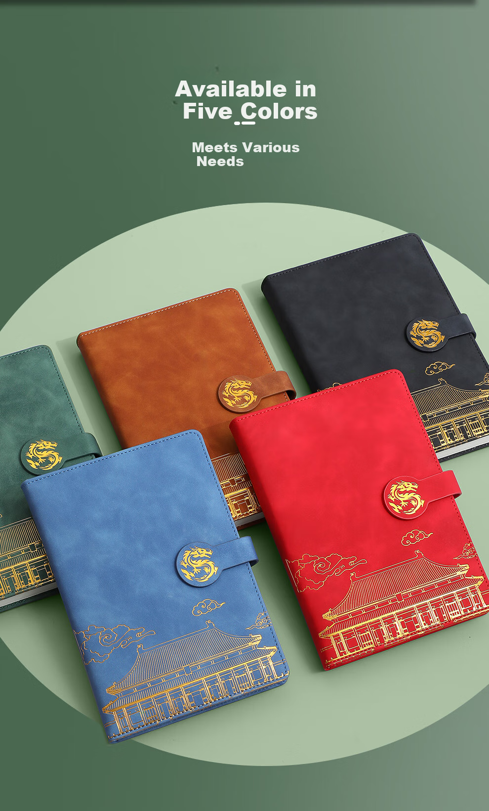 Jiaranheng Chinese Style Notebook, Aesthetic A5 Dragon-Shaped Clasp, Thickened Journal, High-End Exquisite Diary, Business Gift, Office Stationery, Customizable, Dark Gree 2