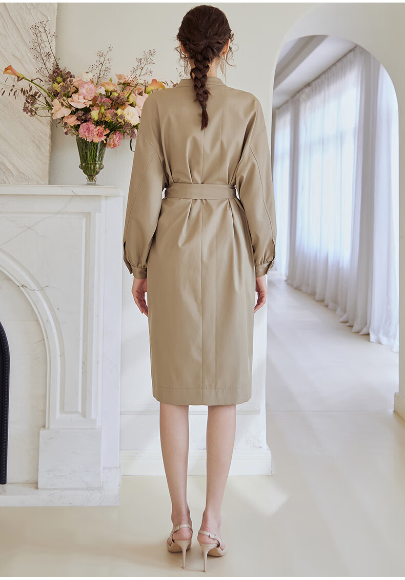 ROEYSHOUSE Waist-Cinching Commuter Dress, 2026 Autumn Collection, Elegant Tie-Waist Midi Skirt 07245, Khaki Green, Size S 10
