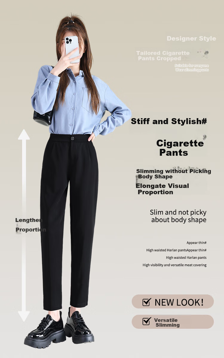 FitonTon Women's Suit Pants, New Spring/summer 2026 High-Waisted Loose Straight-Leg Cigarette Harem Pants, Slimming Draping Casual Trousers for Wome 4