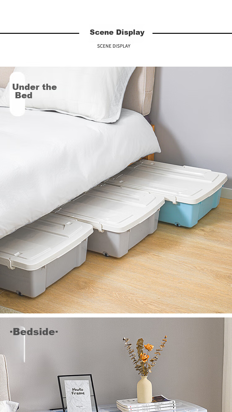 SPACEXPERT Extra Large Under-Bed Storage Box, 65L Volume, 52L Capacity, Transparent, Set of 2, with Wheels 8