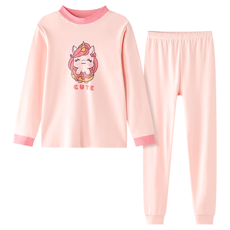 Hodo Kids Pure Cotton Underwear Set Boys and Girls Autumn Long Johns Pajamas Cotton Sweater Set M1120 Pink 170