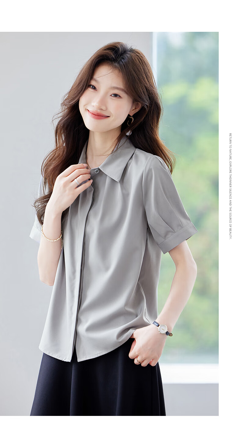 Jeanswest Women's Shirt with Collar, Short Sleeves, Summer Professional Commute Formal Wear, Fashionable Elegant Top, White, Size L 3