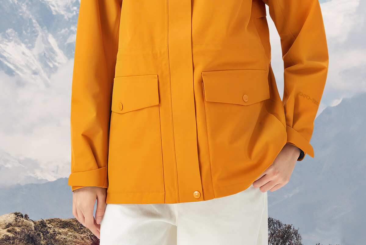 Camel Sunflower Yellow Mid-Length Women's 3-in-1 Waterproof Waist-Cinched Windbreaker Jacket 1