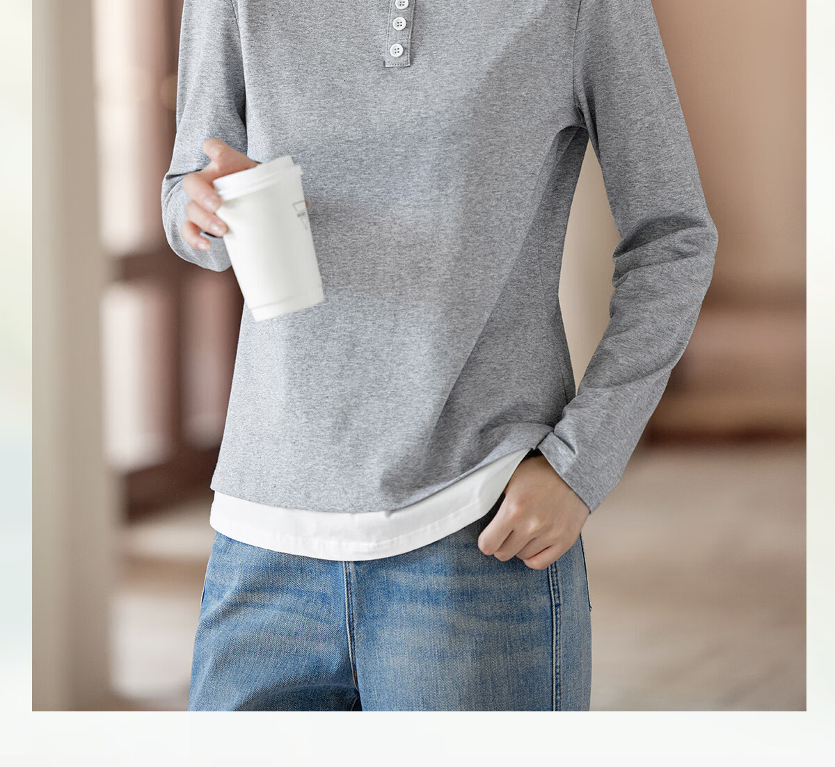 Taxiang Long-Sleeve T-Shirt for Women, Fashionable Faux Two-Piece Top, Round Neck, Versatile for Commuting, Slimming Base Layer, Women's T-Shirt T53T094 1