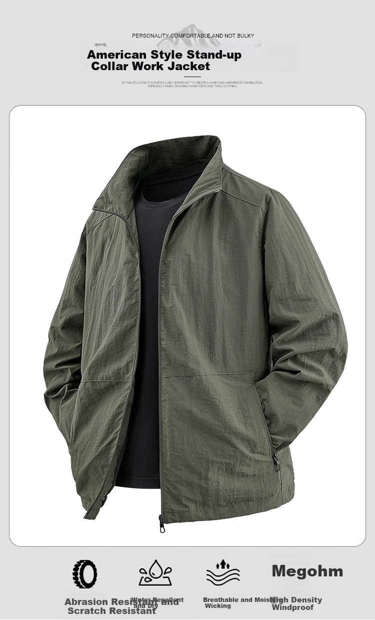 VANCAMEL Casual Jacket for Men, Autumn Outdoor Windproof And Waterproof Coat, Loose Fit with Stand Collar, Trendy Outerwear, Gray, 3XL 1
