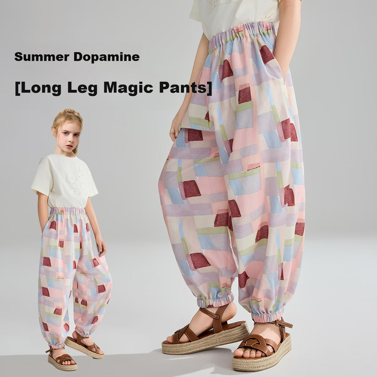 ASK JUNIOR Children's Pants, Summer Mid-To Kids' Lantern Pants, Mosquito-Proof Trousers, Girls' All-Over Watercolor Casual Pants, Long Pants, Joggers 1