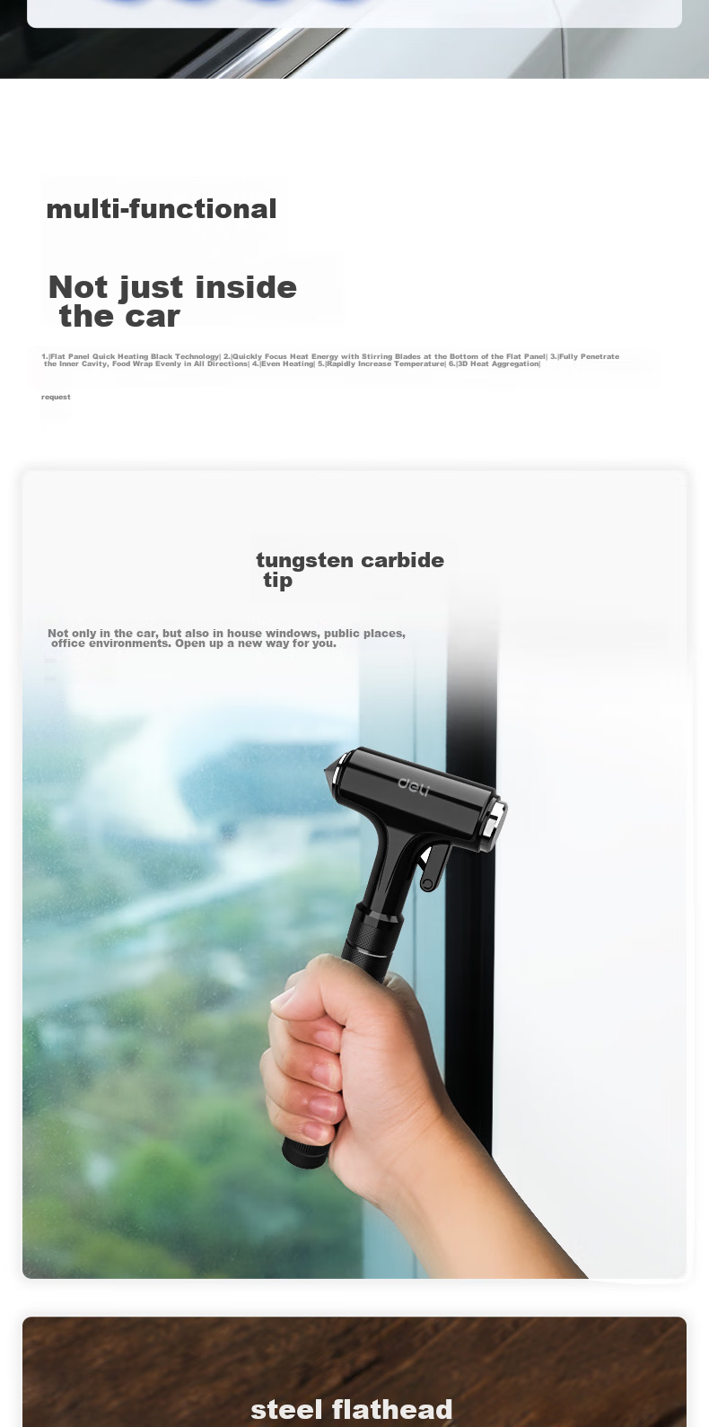 Deli Car Safety Hammer Window Breaker Tool with All-Metal Handle, High-Intensity Flashlight, And Cutter Three-In Compatible with Xiaomi SU7 7