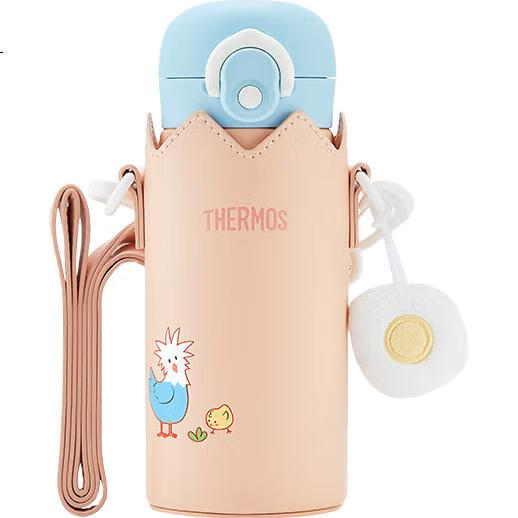 Детская термокружка THERMOS TCKI, 350 мл, с трубочкой, из нержавеющей стали 316L, с чехлом, для детского сада и школы