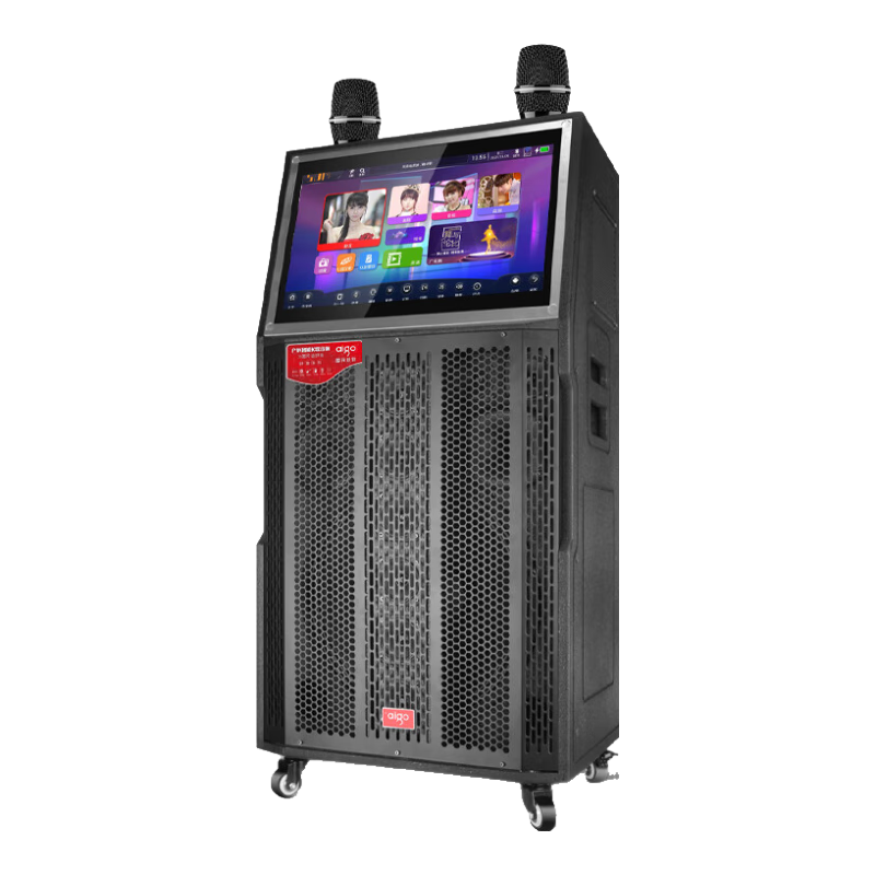 Aigo S15 Square Dance Speaker with High-Definition Touchscreen, Portable KTV Sound System Display Screen, WIFI Connected Karaoke Machine, Video Song Selection All-In Device, 17-Inch + Dual Microphones + 500GB Hard Drive