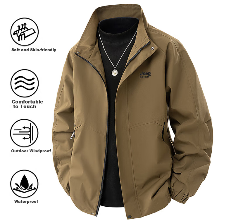 JEEP SPIRIT Men's Jacket, Spring And Autumn Outerwear, Casual Stand-Collar Top, Men's Clothing, Black, 2XL 1
