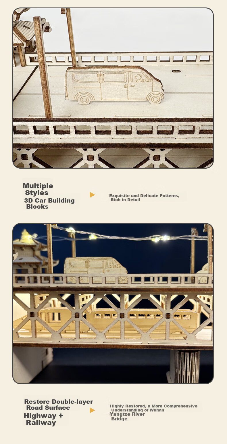 Dayanxiaowa Yangtze River Bridge 3D Puzzle Wooden Model Building Blocks Assembly Children's Handmade Toy, Birthday Gift 4