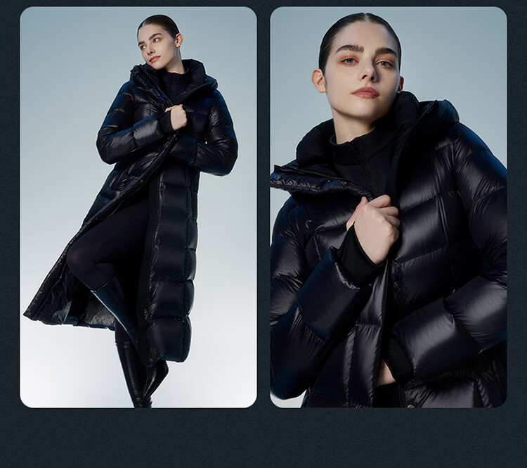 Tanboer Women's Long down Coat with Hood, Waist-Cinching Slimming Effect, Thickened Warm Ladies' down Jacket 550890D Aurora Black 160 24