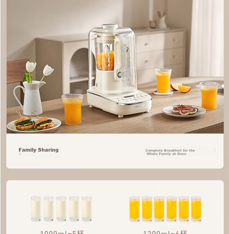 Joyoung Home Use 1.2L Capacity Variable Frequency Quiet Blender with Adjustable Texture, Fully Automatic Filter-Free Soy Milk Maker B730 32
