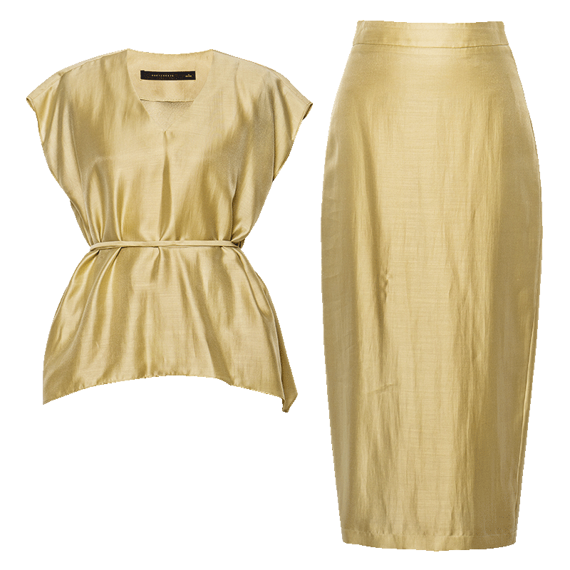 ROEYSHOUSE Women's Summer Casual Slim V-Neck Tie Two-Piece Set Top and Skirt 12233 Yellow M