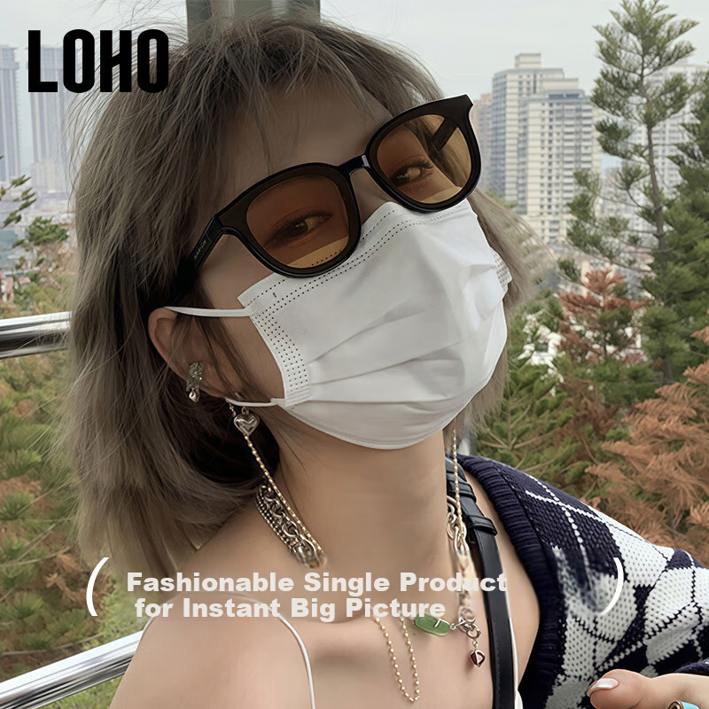 LOHO 2024 New Women's Sunglasses, Mirror Finish for A Luxurious Look, Small Frame, Acetate Material, Round Frame, Fashionable Eyewear, LH09636 Black