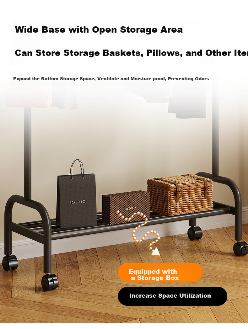 Shanshanmuyi Floor-Standing Coat Rack, Bedroom Clothes Hanger, Movable Drying Rack, Balcony Clothes Drying Rack, Storage Shelf 8