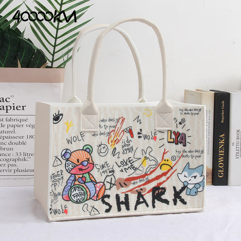 40,000 Kilometers Canvas Tote Bag Large Capacity Felt Handbag Printed Storage Felt Tote Graffiti