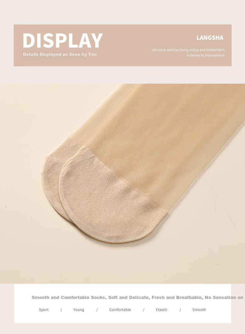 LangSha Thin Women's Stockings, Spring And Summer 10A Antibacterial Anti-Snag Transparent Invisible Crystal Silk Mid-Calf Socks, Skin Color 10 Black 10 13