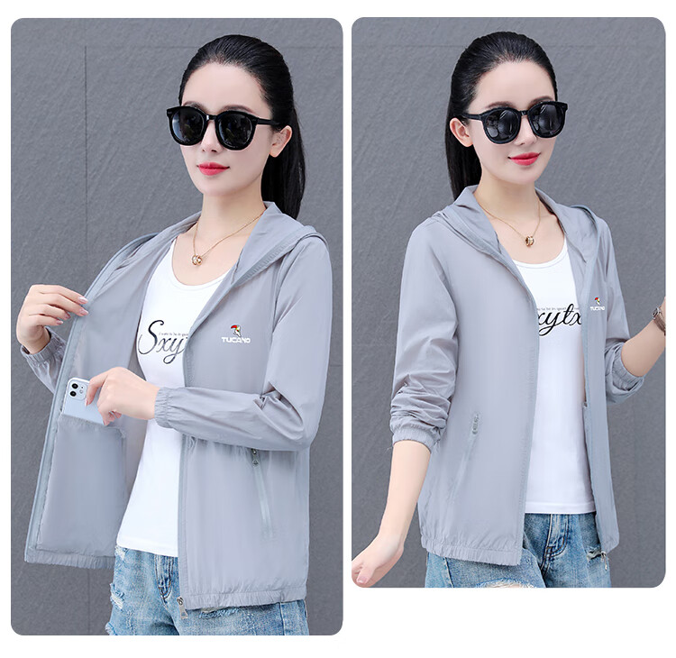 Woodpecker Women's Ice Silk Sun Protection Jacket Summer Hooded Breathable UV Protection Outdoor Sunscreen Coat Blue L 19