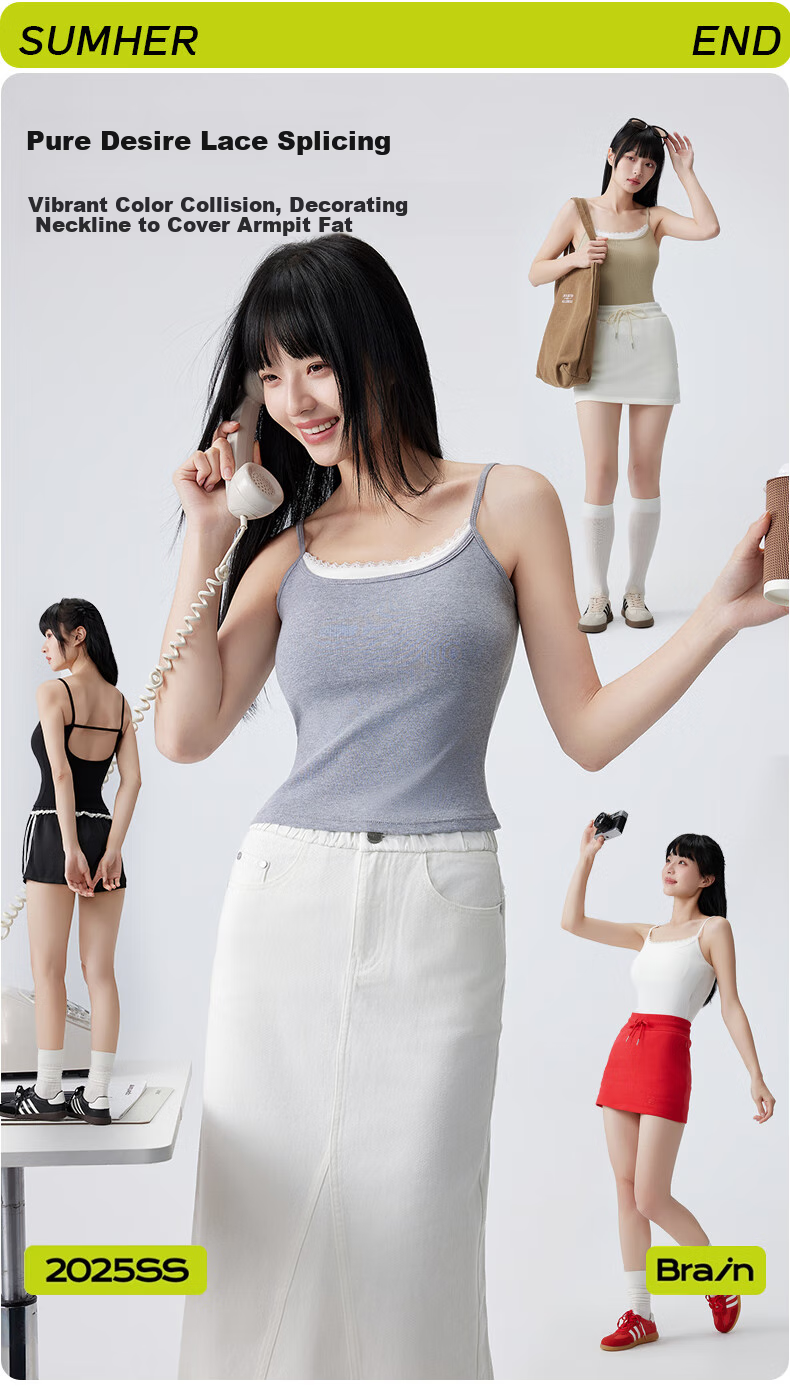 Ordifen Women's Camisole Tank Top with Contrasting Color Lining, One-Piece U-Neck Undershirt, Inner Wear Or Outerwear, Sporty Style 16