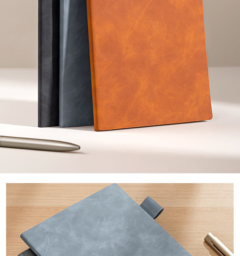 Deli A5 Size 64-Sheet Leather Notebook with Pen Holder, Fashionable Lambskin Journal for Office Notes And Meeting Minutes BP109 Blue 1