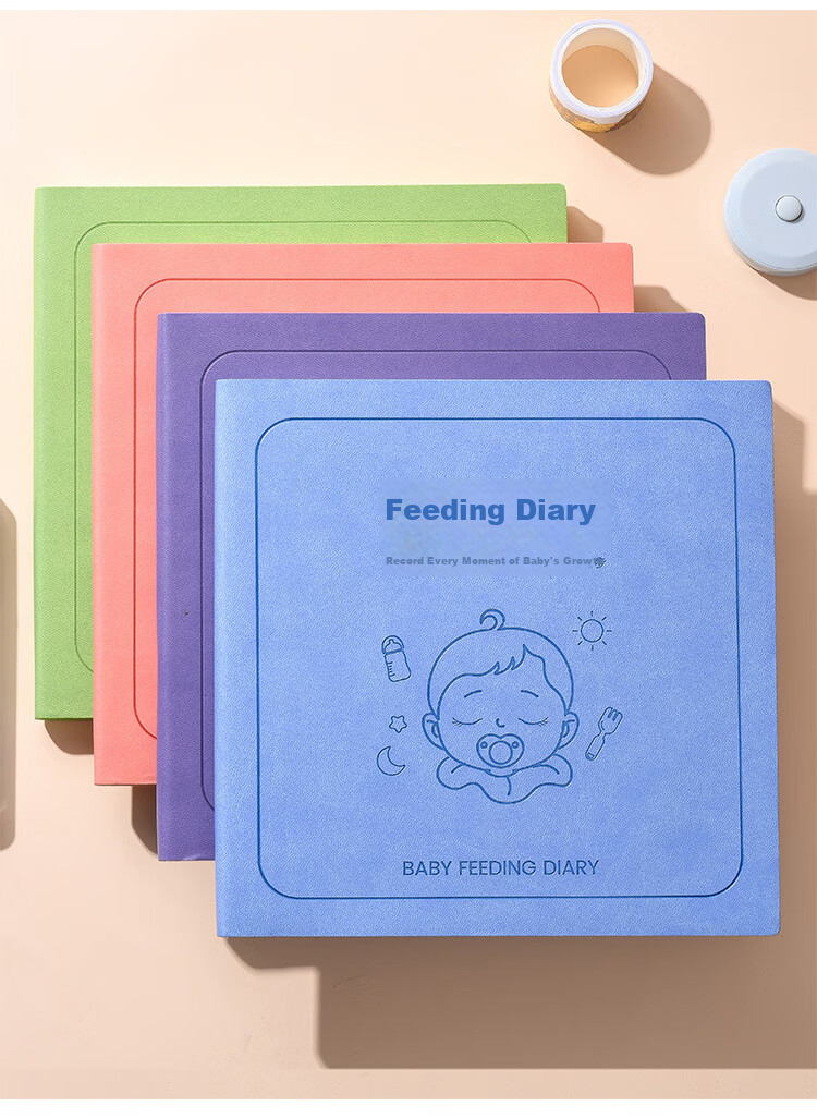 Jiamo Feeding Diary, Square Soft Leather Notebook, Baby Growth Record Book, Children's Journal, Newborn Infant Lifestyle And Feeding Record, Breastfeeding And Formula Feeding, Blue Single Book 8