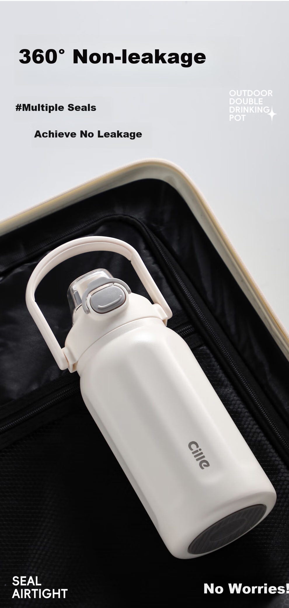 Cille Insulated Mug for Men And Women, 316 Stainless Steel Sports Water Bottle, Large Capacity Water Cup for Outdoor Use, Car-Mounted Portable Straw Cup 8