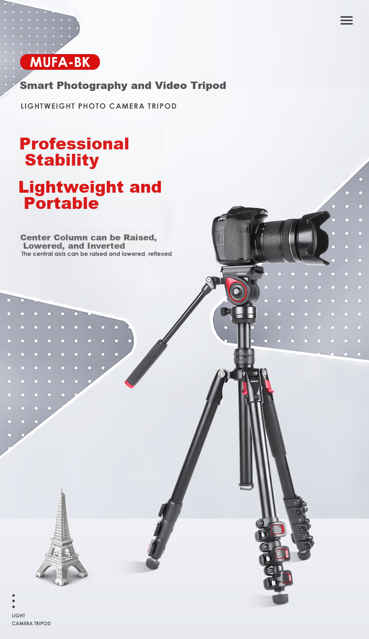 Milibo MUFB-BK Carbon Fiber Tripod, Lightweight DSLR Photography And Videography Dual-Use Portable Tripod, Center Column Inverted, with Hydraulic Ball Head 1