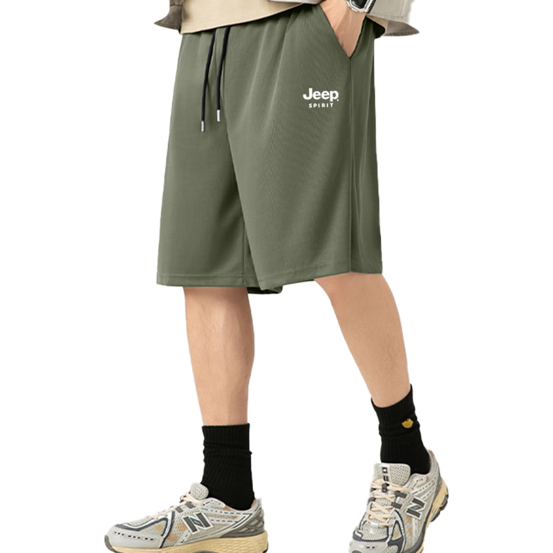 JEEP SPIRIT Men's Summer Quick-Dry Lightweight Breathable Ice Silk Mesh Five-Point Shorts Military Green 5XL