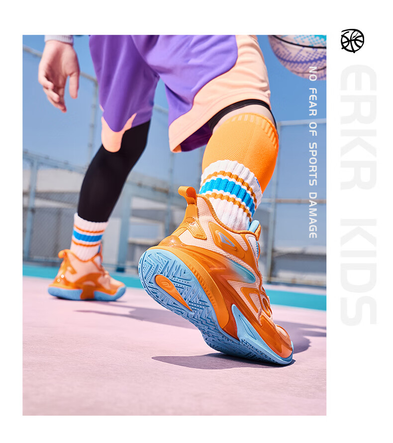 ERKE Kids Boys Youth Cushioning Basketball Shoes Children's Dial Buckle Sports Shoes Athletic Orange/Orange Haze Size 37 16