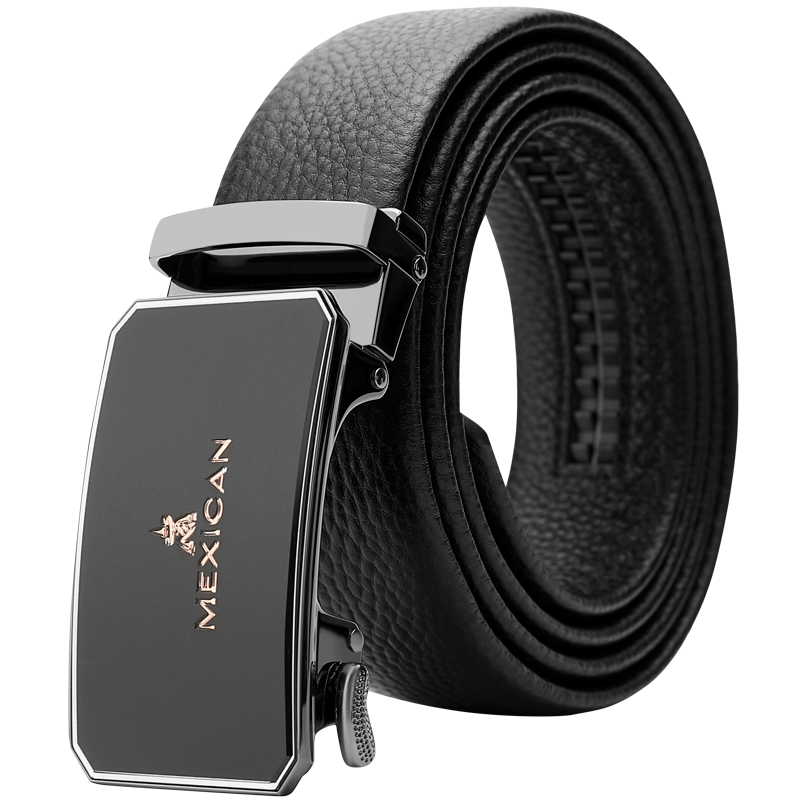 MEXICAN Men's Genuine Leather Automatic Buckle Belt Cowhide Business Casual Waistband Birthday Gift for Boyfriend Husband