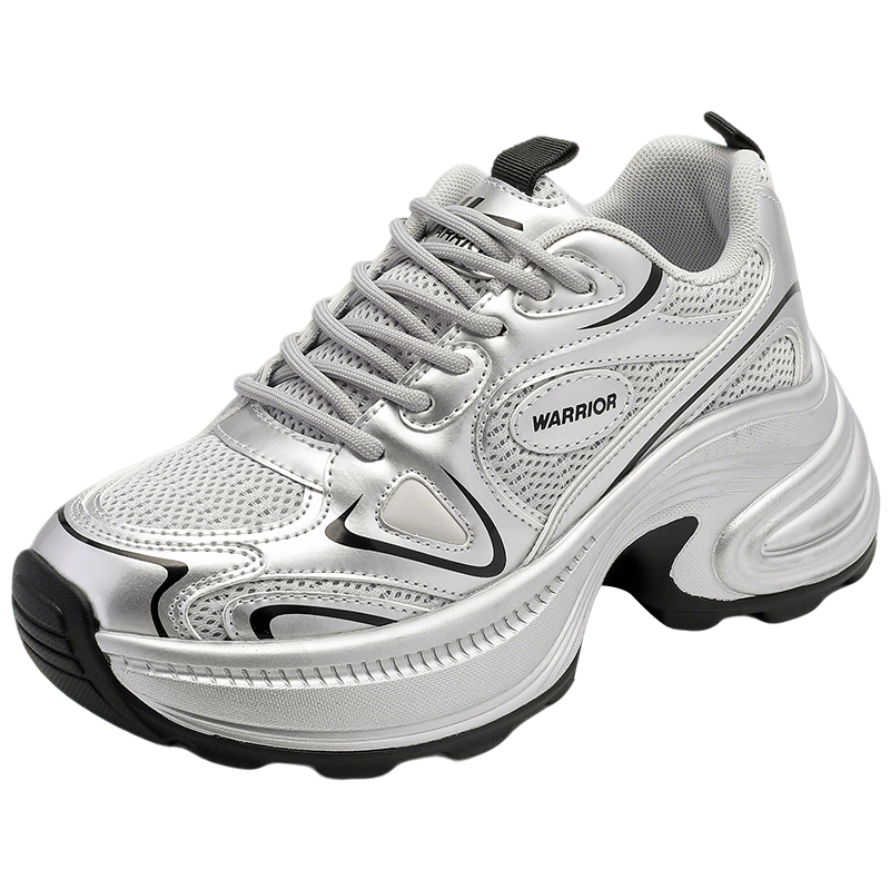 Huili Official Women's Shoes, 2026 Summer Dad Shoes for Women, Breathable Sneakers, Fashionable Trendy Footwear, Silver Gray And Black, Size 39