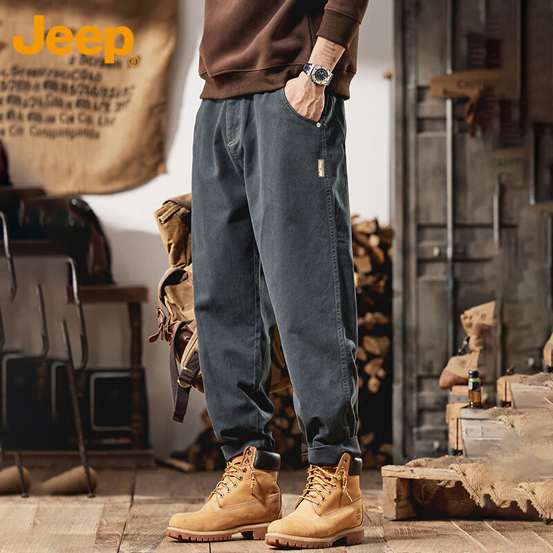 JEEP Повседневные брюки мужские, осенне-зимние, свободный крой, прямые, трендовые, универсальные, серые, 3XL