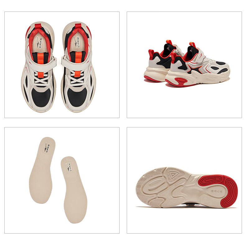ERKE Kids Boys Sports Shoes Children's Leather Shock Absorption Casual Shoes Original Color/Yam Gray Size 31 43