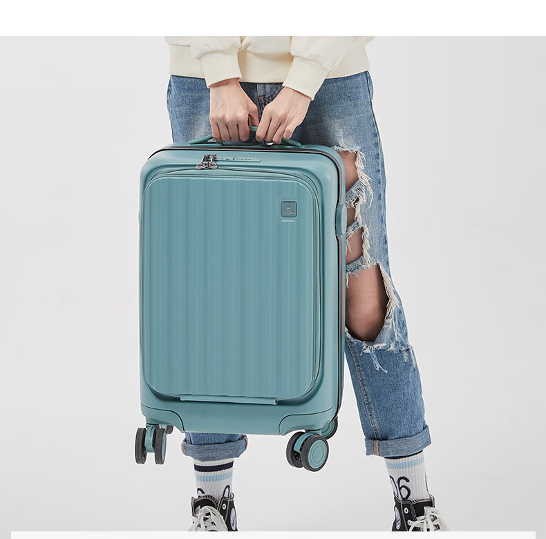 CROWN Large Capacity Aluminum Frame Suitcase with Wheels, Model 5308, Blue Denim Zipper, 20-Inch Carry-On, 18% Increased Capacity 2