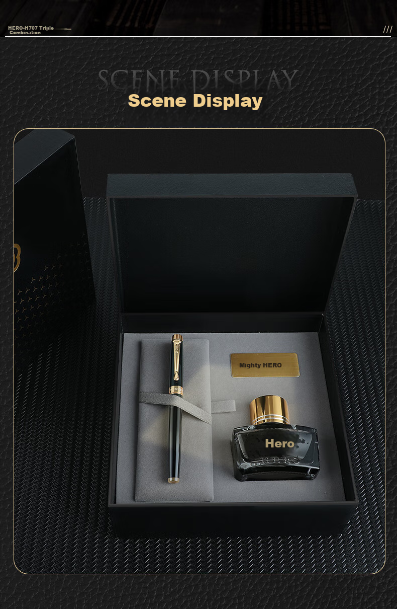 HERO Fountain Pen, New Year Gift Box [Shao Hua Series], Business Signature Iridium Gold Writing Holiday Gift Set with Black Lijia Ink 7