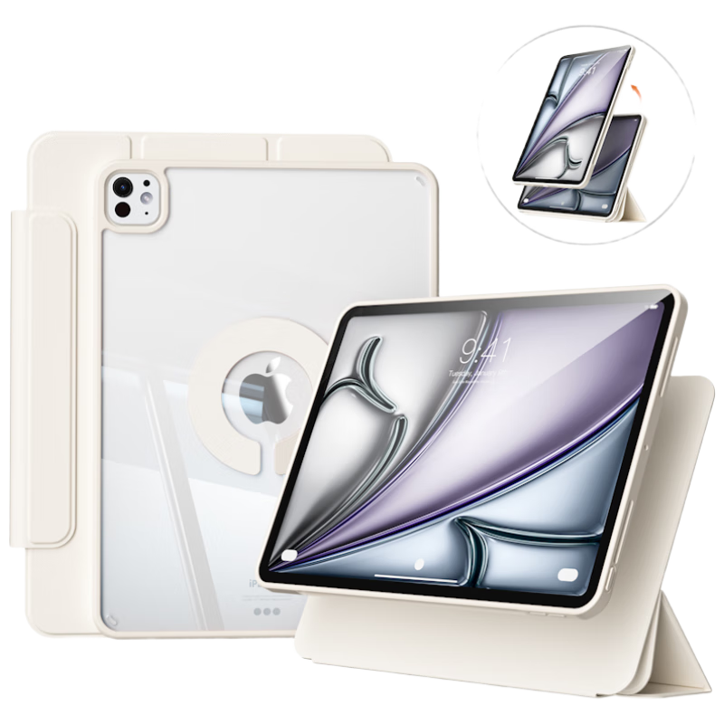 RBP Compatible IPad 11 Protective Case, A16 Universal 10th Generation Tablet Cover, Full Protection Shockproof, 720° Rotating Magnetic Detachable Anti-Bend Acrylic Side Pen Holder - White