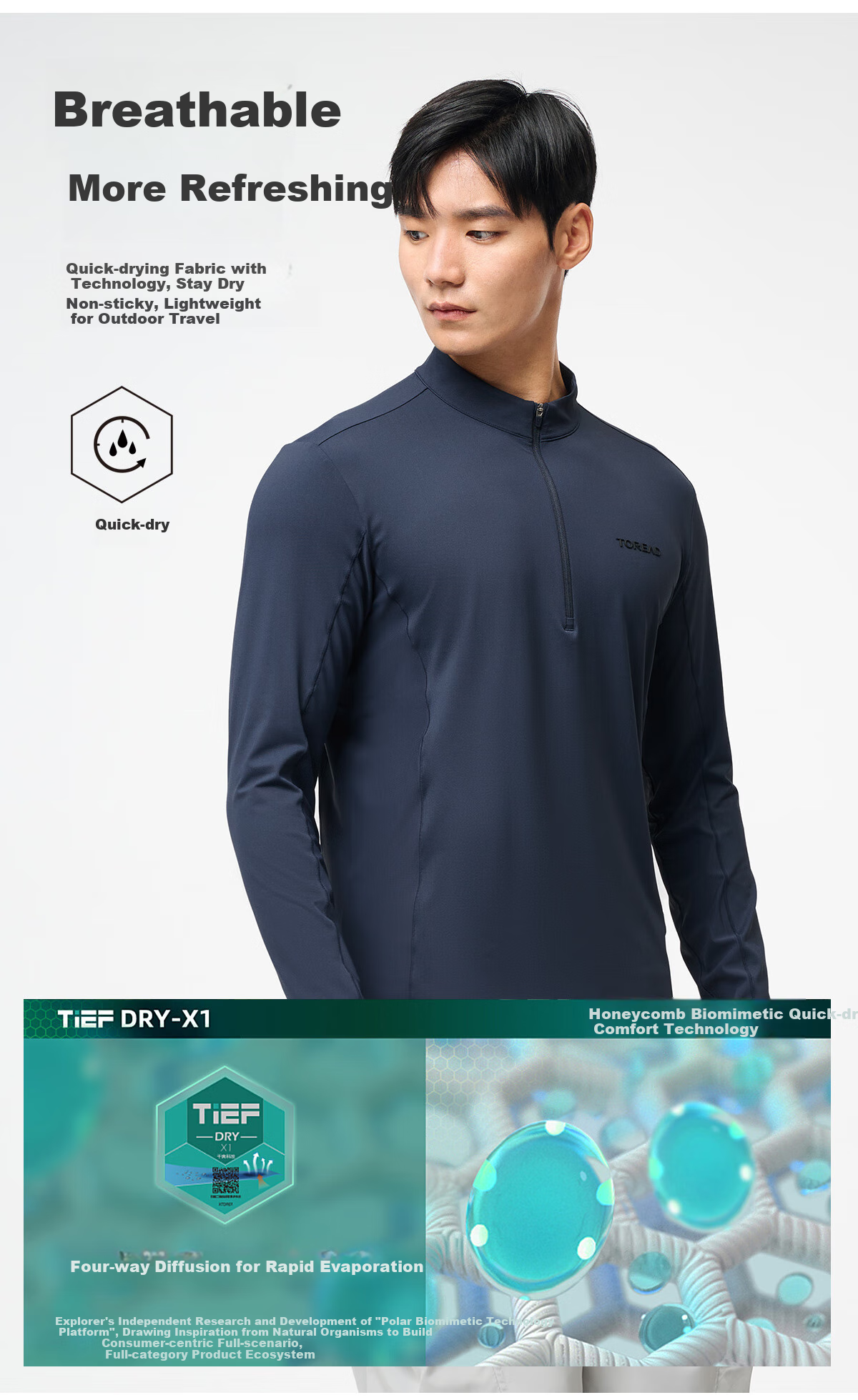 TOREAD Long-Sleeve T-Shirt, Spring And Summer Outdoor Sports Men's Functional Top, Breathable Thin Undershirt, TAJJCN81810 2