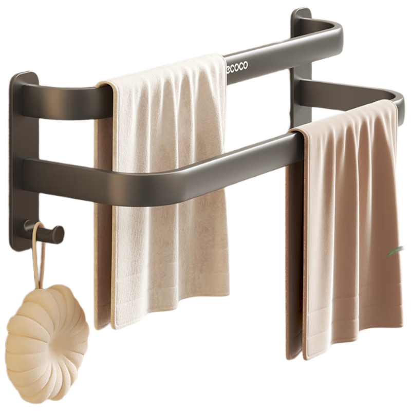 Ecoco Double Rod Towel Rack No Drilling Bathroom Storage Rack Toilet Towel Rack Integrated Space Aluminum Rack 25056
