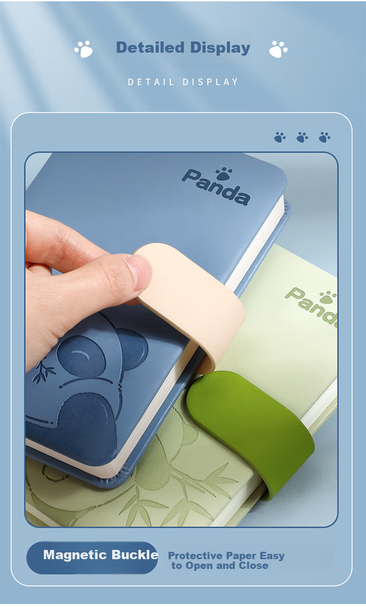 Ujia Panda Mini Notebook A6 Portable Diary Creative Thickened Cute Cartoon Stationery Pocket Book Customizable for Businesses, Horizontal Lines Gray-Blue 6