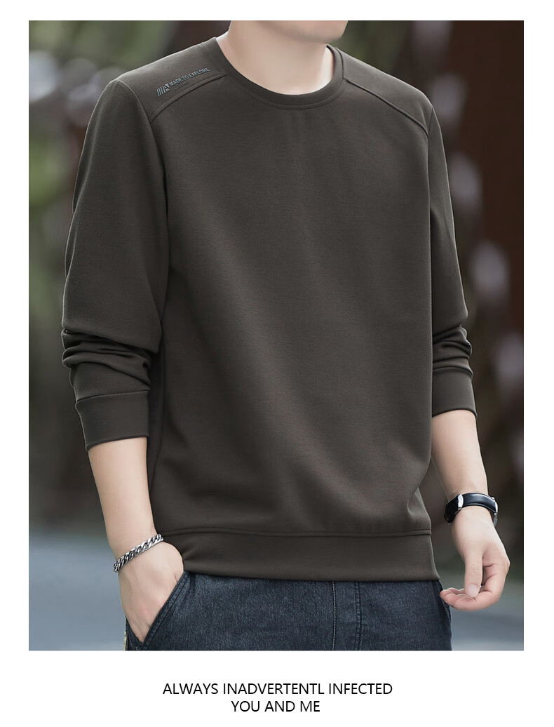 Romon Men's Sweatshirt Spring High-End Business Casual Long Sleeve T-Shirt Versatile Crew Neck Base Shirt Jacket Green D7S 2XL 11