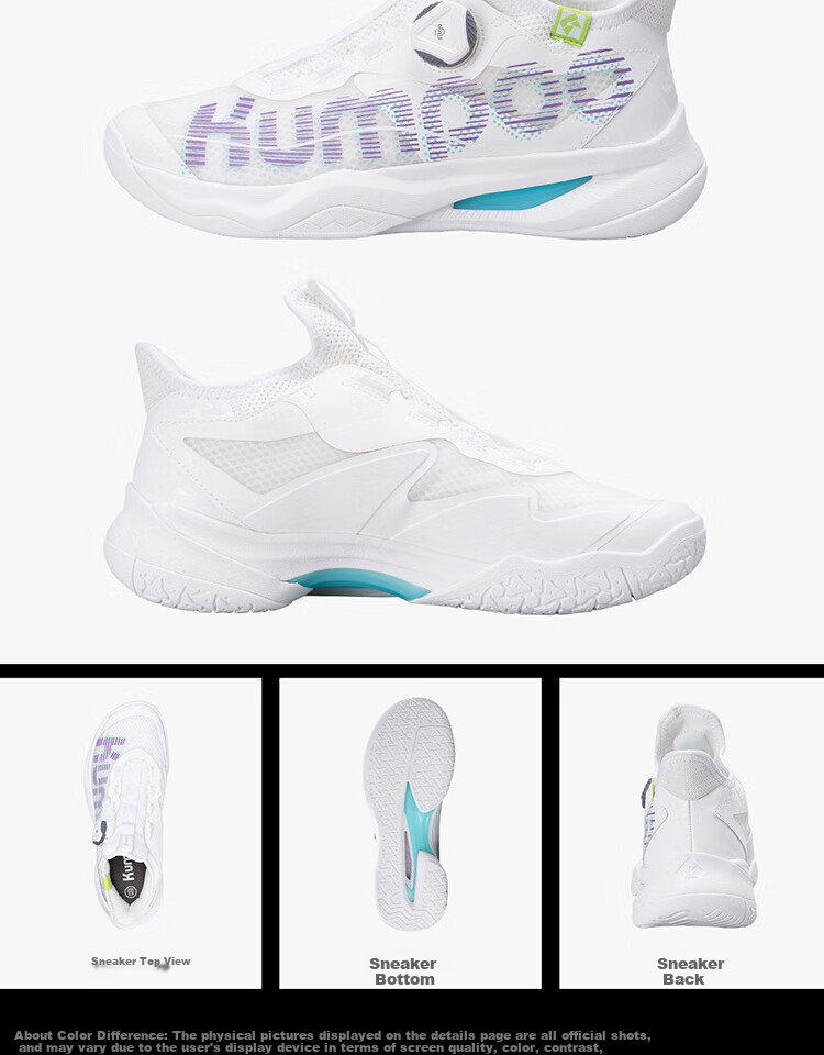KUMPOO Badminton Shoes, Shock-Absorbing Breathable Button Laces, Men's And Women's Sports Shoes, Hou Yi PRO KH-G826S, White, Size 35 13