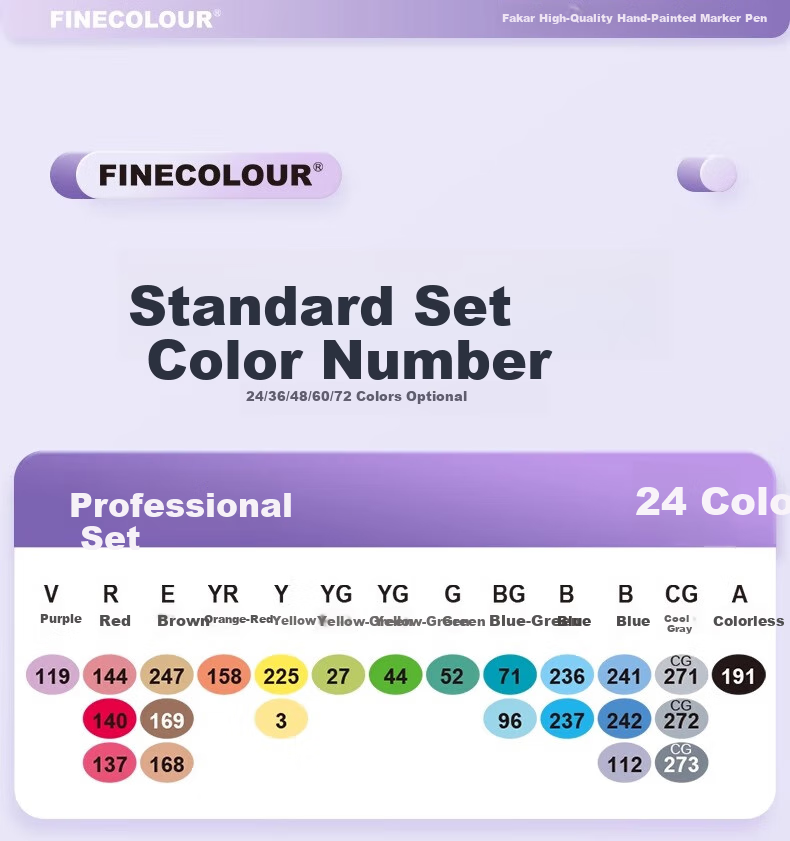 FINECOLOUR 3rd Generation Alcohol-Based Dual-Tip Markers, 48 Colors, Transparent Pen Case Set, Art Sketching Watercolor Pens, Art Education Drawing Pens 25