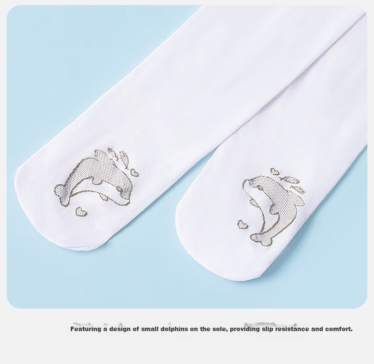 Bingxuemumian Children's Dance Socks, Girls' Plus Size, Spring And Summer Thin Style, White Elastic Leggings, White 2 6