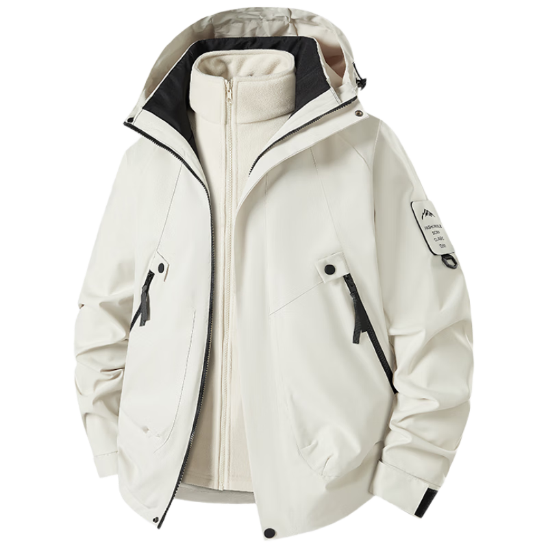 JEEP SPIRIT Men's 3-in-1 Outdoor Windproof Waterproof Mountaineering Jacket White S