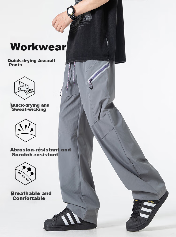 MMOPTOP Quick-Dry Tactical Pants for Men, Spring And Summer Outdoor Sports Loose Breathable Cargo Pants MIZ02 Obsidian Black L 1